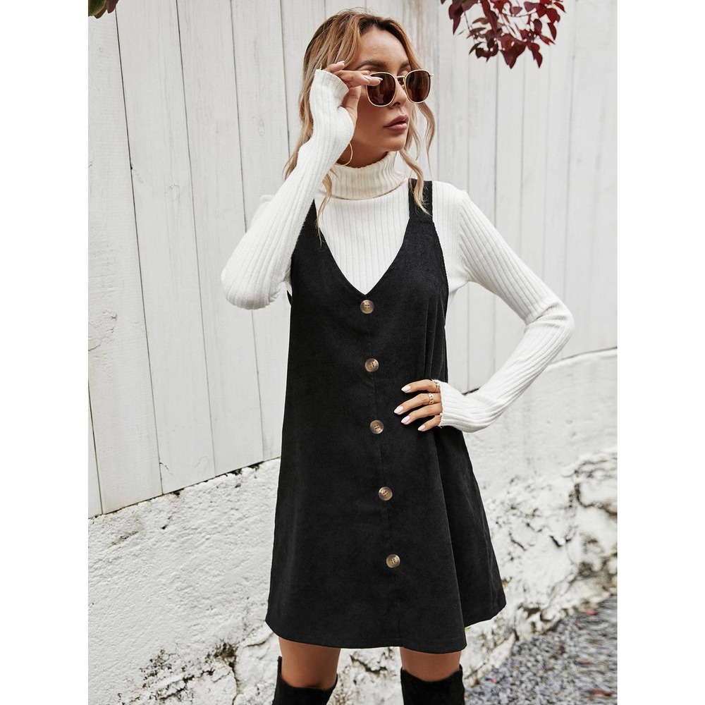 Button down Corduroy Overall Dress (without tee) black - Picture 4 of 5